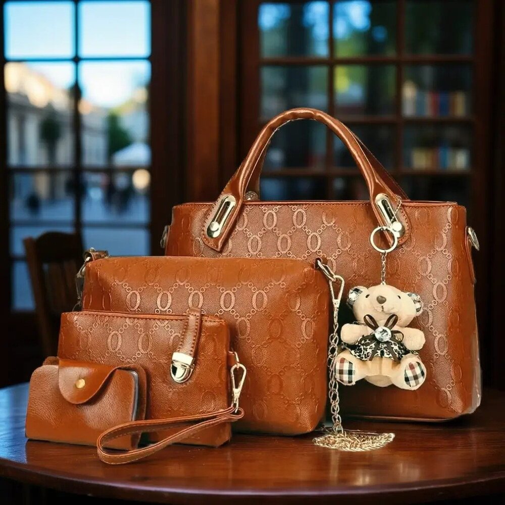 5pc | Brown | Chain-Link Matching Purse Set